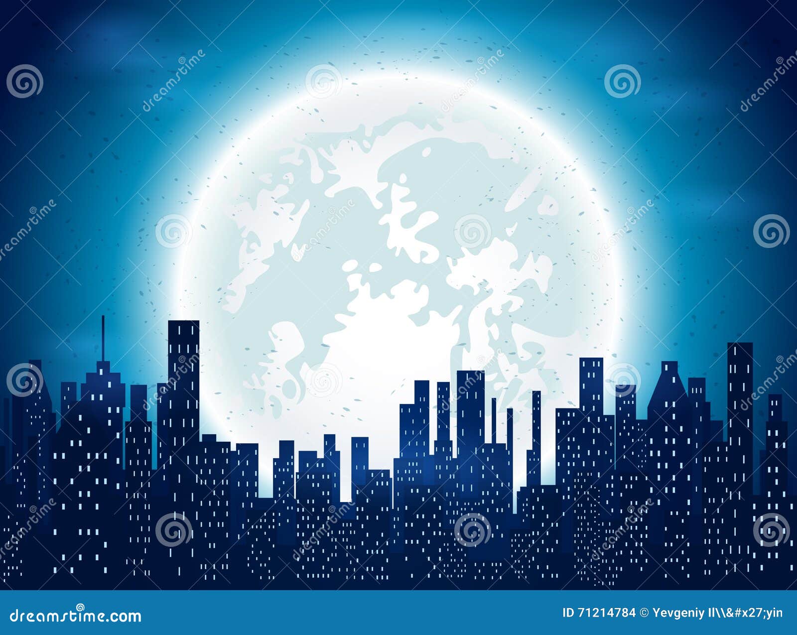 Night with Blue Moon and City Stock Vector Illustration of district