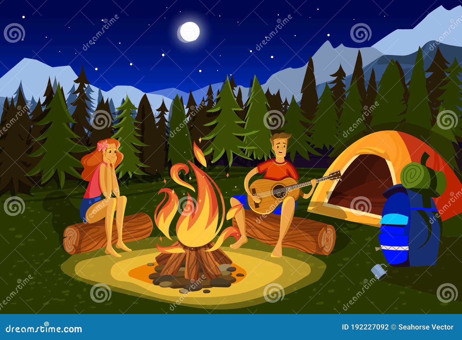 People With Campfire Camping Symbol Vector Illustration 44823202