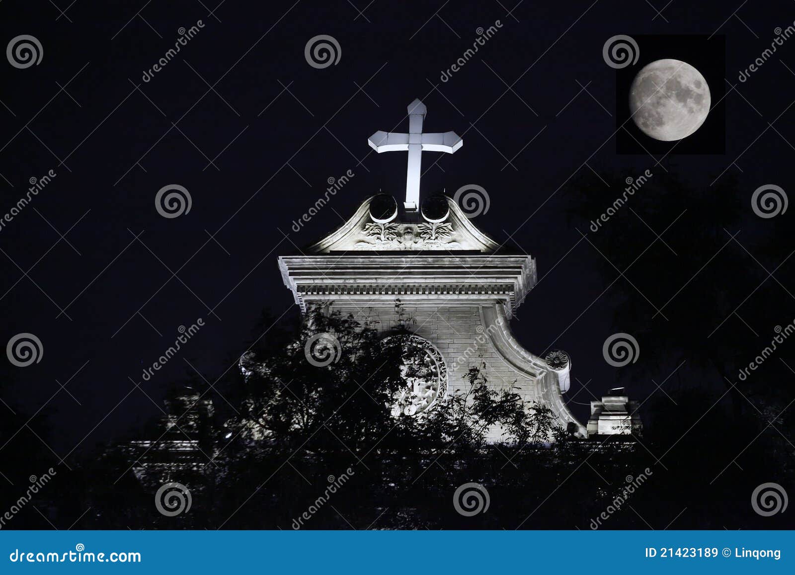 Night Catholic Church stock image. Image of city, christmas 21423189