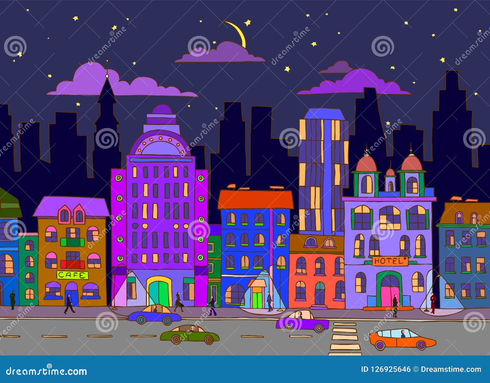 Night City Hand Drawn Background Stock Vector - Illustration of vector