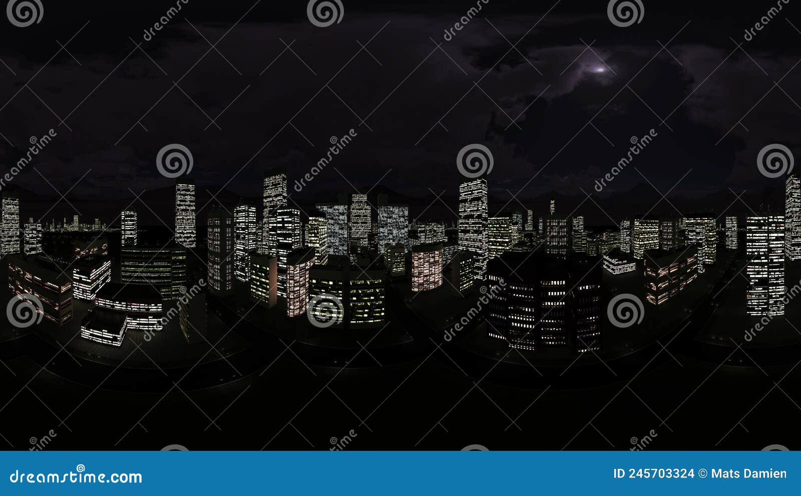 Night City 360 HDRI. Environment, Panorama, 3d Rendering 02 Stock ...