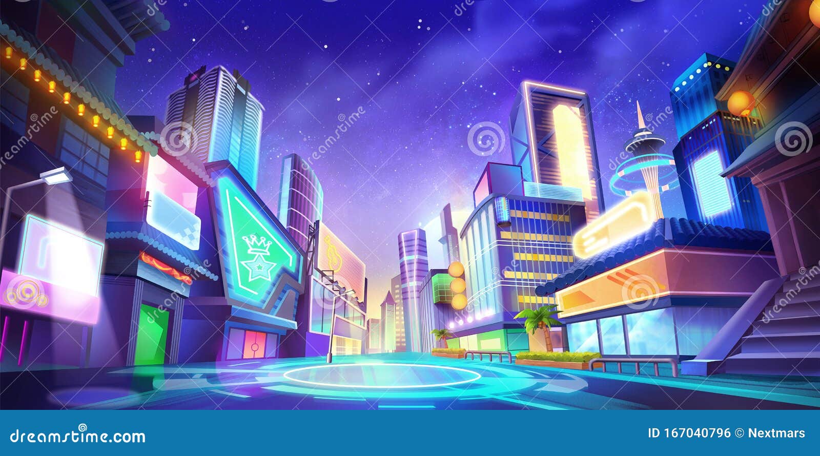 Night City Illustration. Fantasy Urban Backdrop. Concept Art Stock  Illustration - Illustration of evening, landscape: 167040796