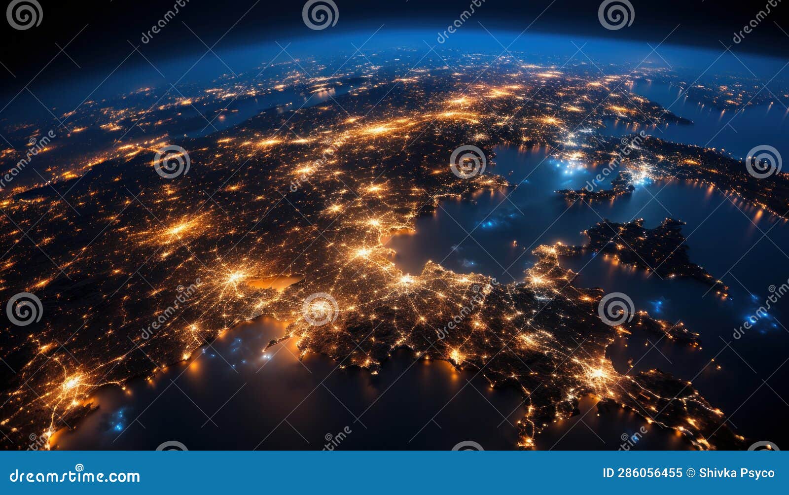 Night City Lights in Map Generative AI Stock Illustration