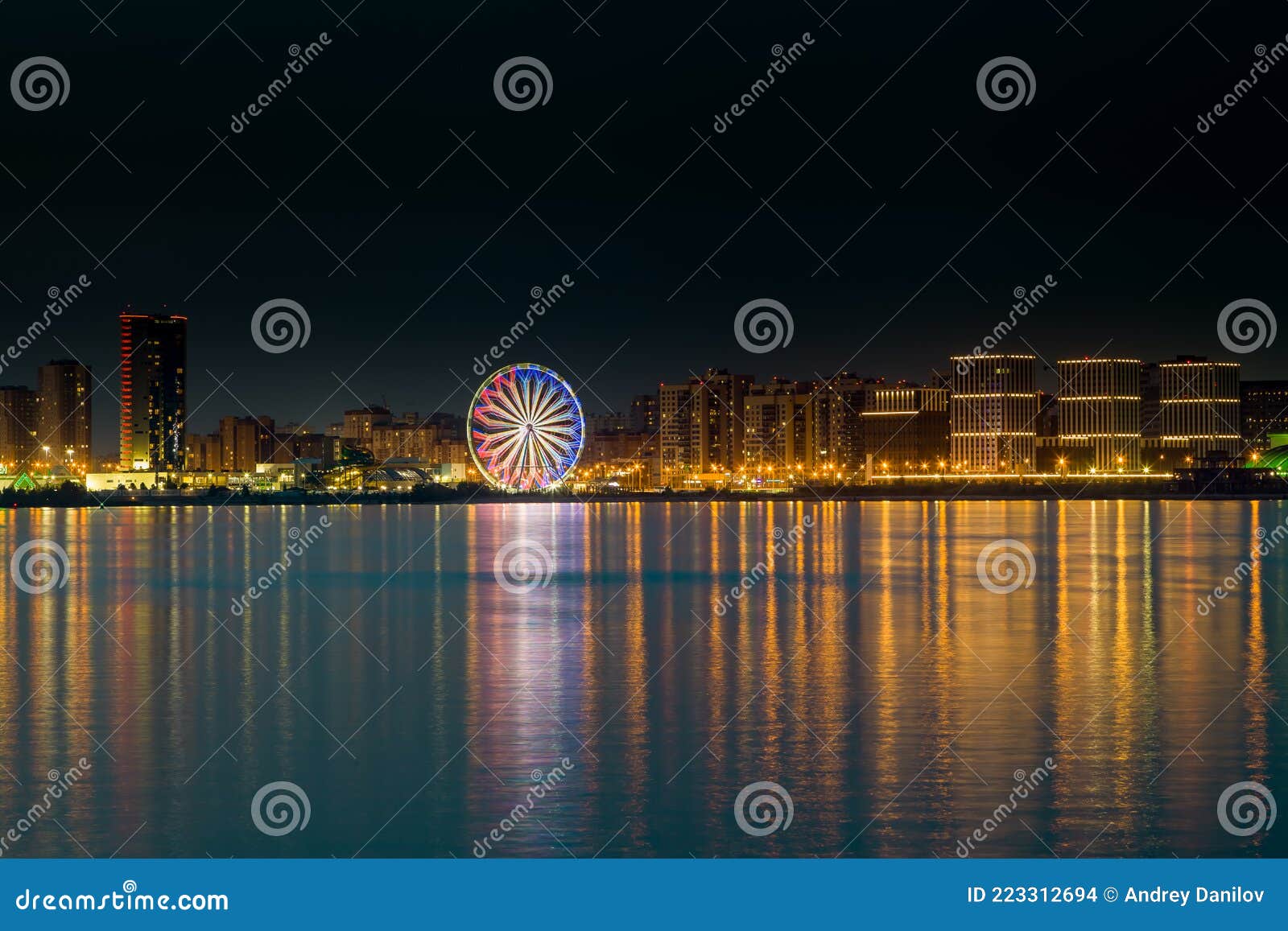 Night City Lights are Reflected in the Water Stock Photo Image of