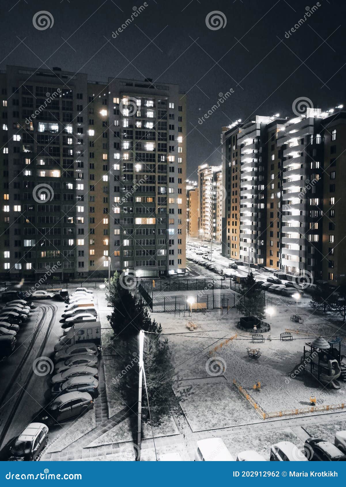 Night City Lights in Winter Stock Photo Image of snow, weather 202912962