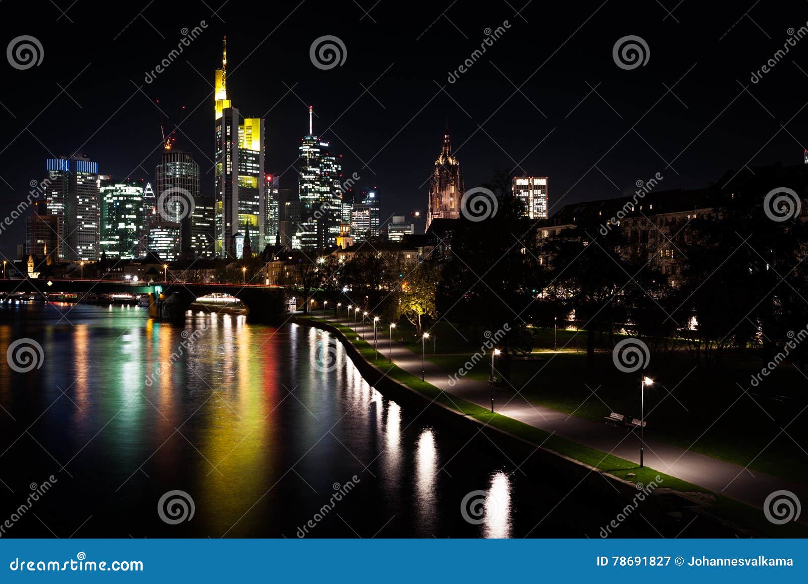 night cityscape of frankfurt