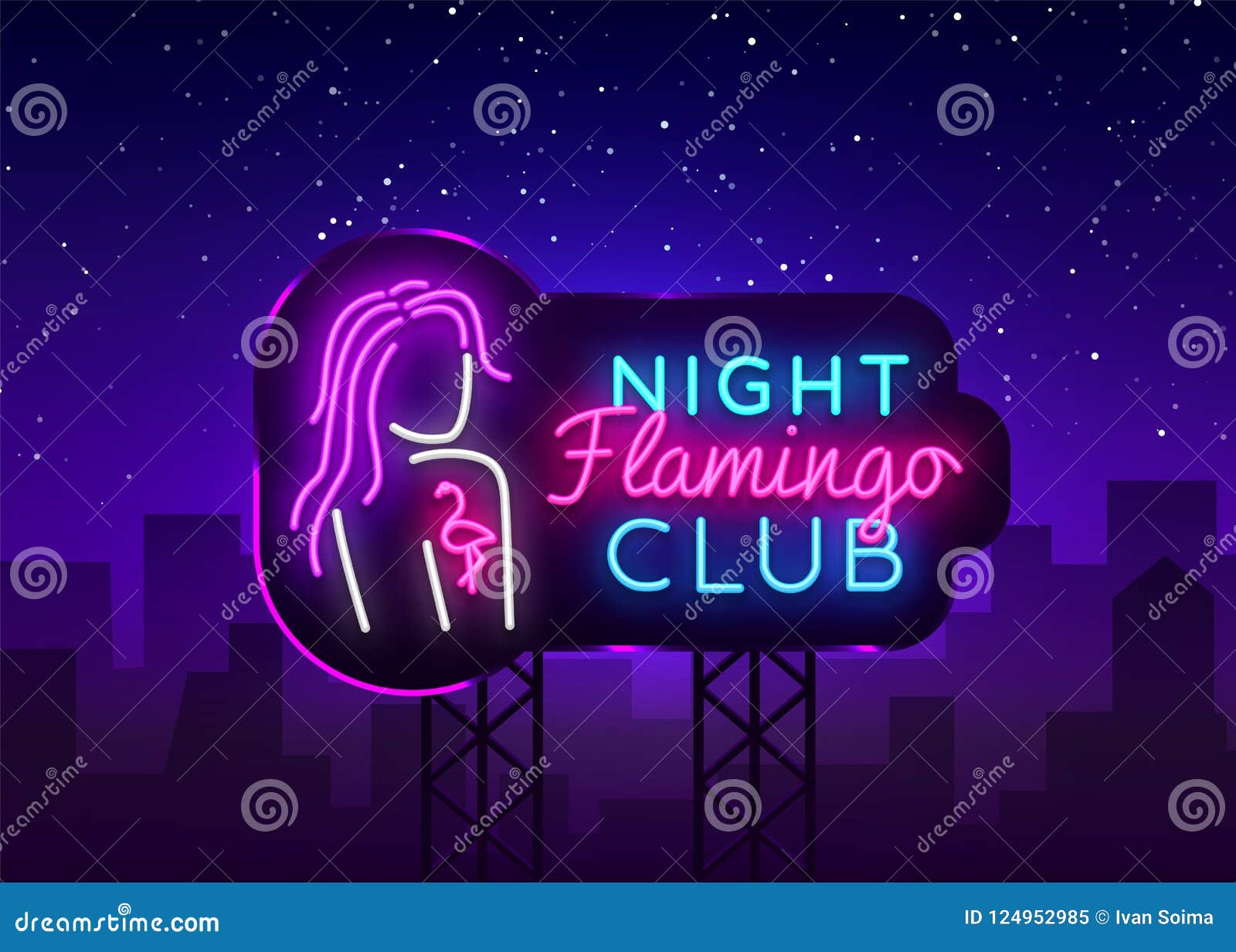 Night Club Neon Logo Vector. Flamingo Neon Sign Concept, Design Template,  Modern Trend Design, Night Neon Signboard Stock Vector - Illustration of  glow, beauty: 124952985