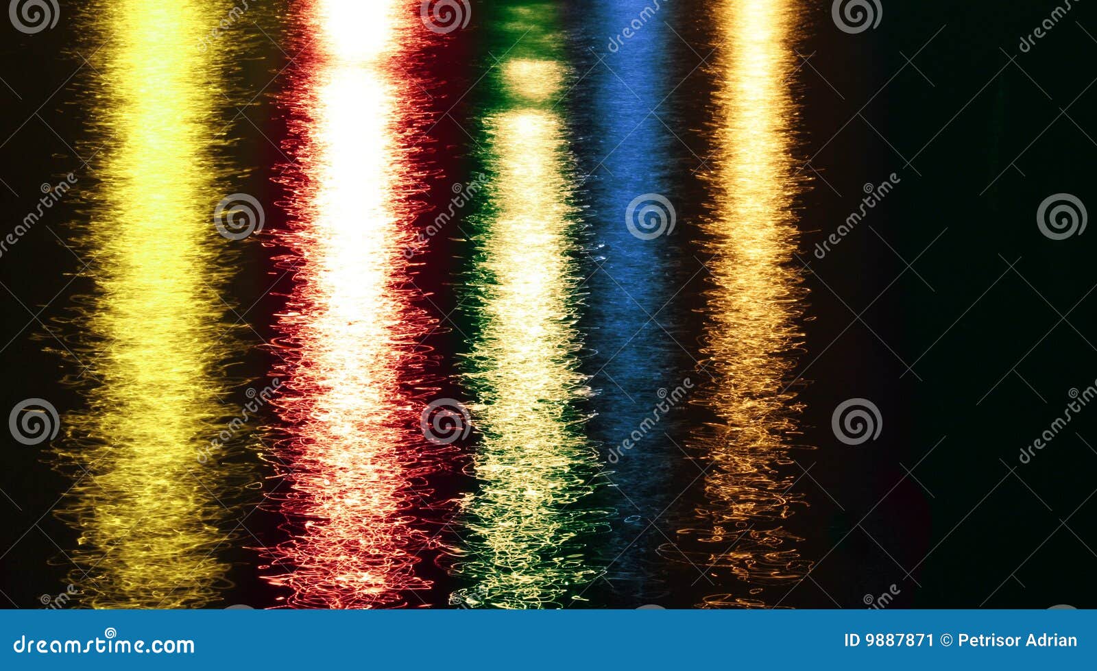 night colorful abstract lights reflections on lake