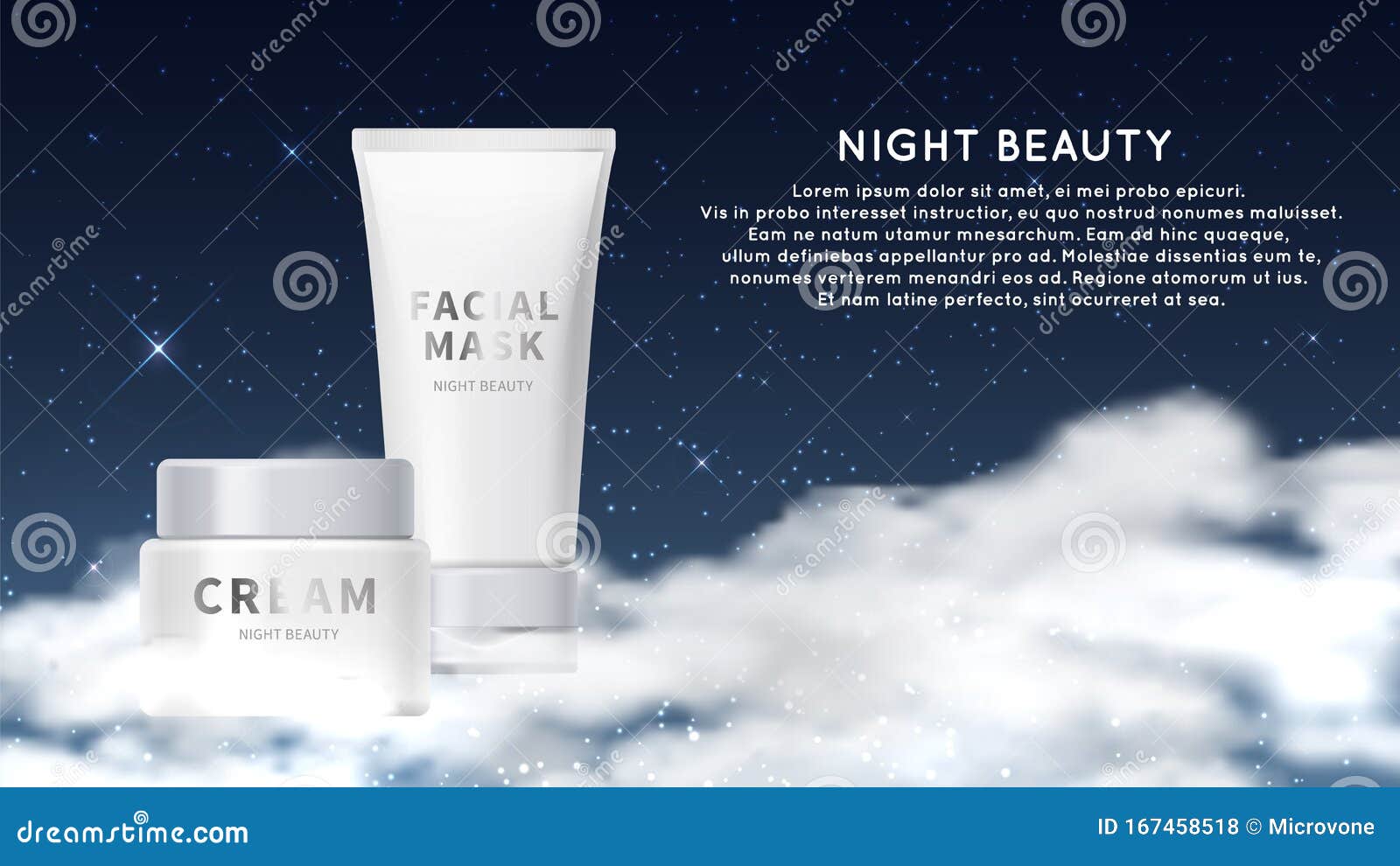 Download Night Cosmetic Background. Cream Facial Mask Tubes Realistic Mockup. Vector Cosmetics Background ...