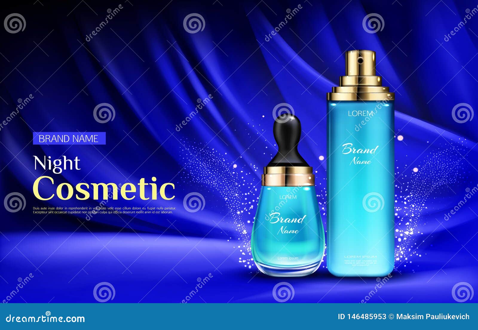 night cosmetic beauty cream bottles ad banner