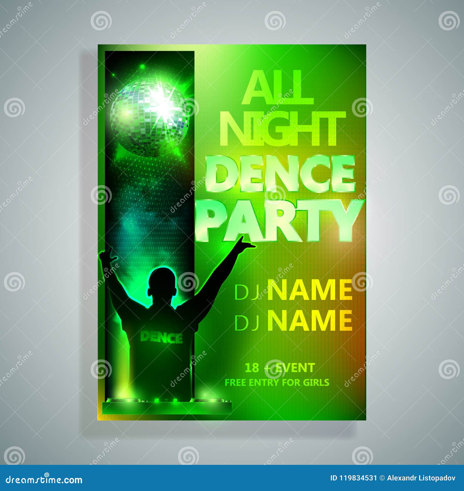 Night Dance Party Poster Background Template. Festival Vector Mockup. DJ  Poster Design. DJ Background Stock Vector - Illustration of poster, flyer:  119834531