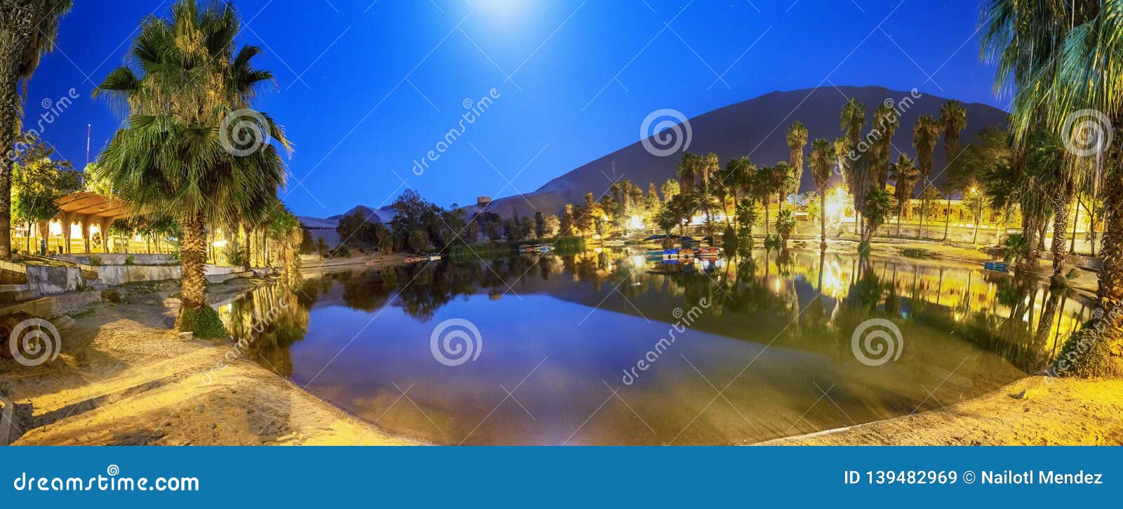 The Night Desert View Of Huacachina Oasis Ica Peru Stock Image