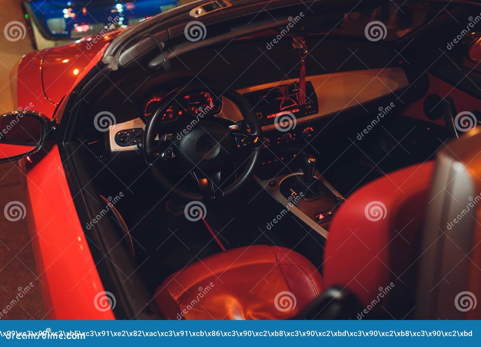 Night Driving a Convertible with the Top Down. Stock Photo Image of