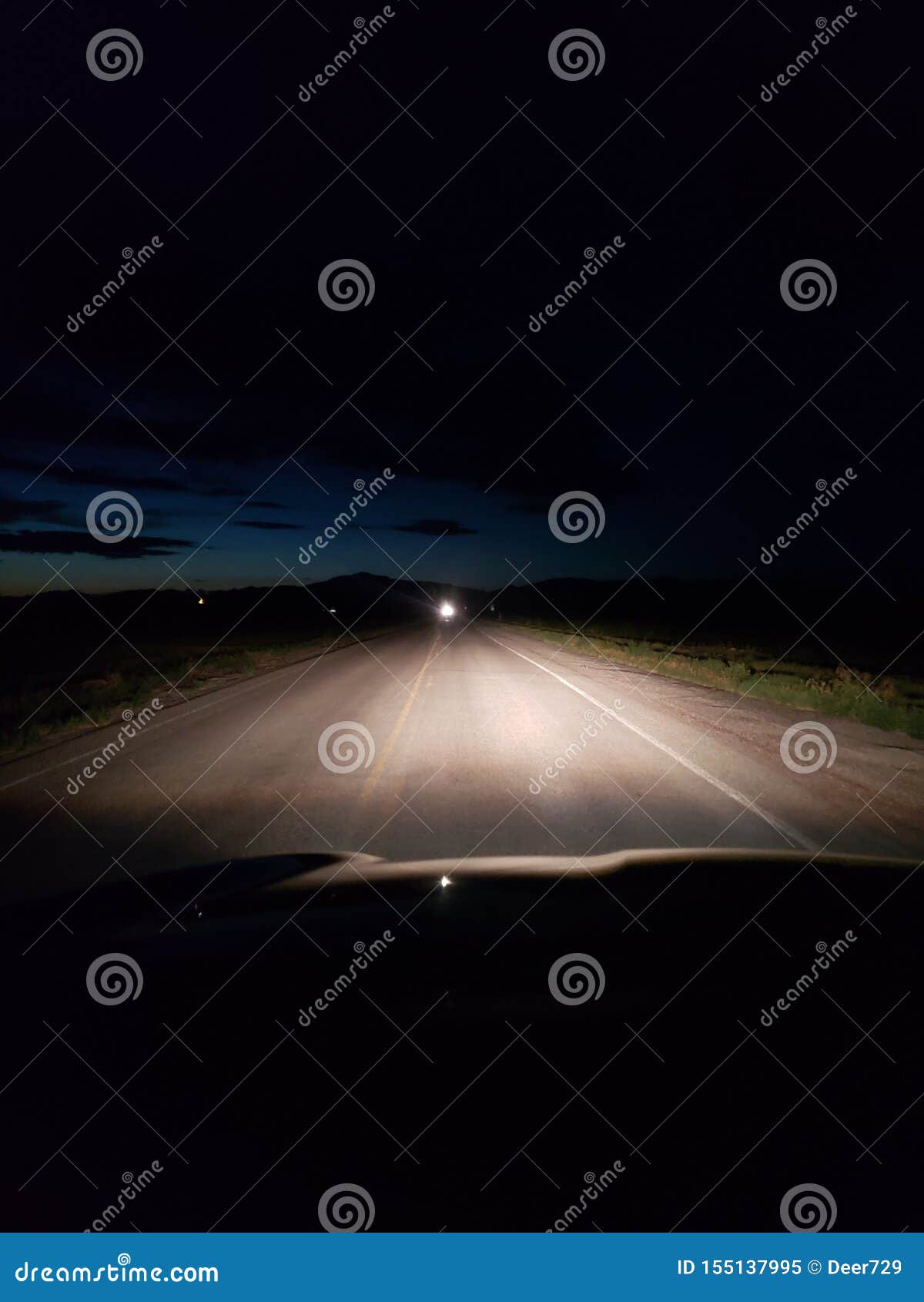 night driving on a two lane rural road
