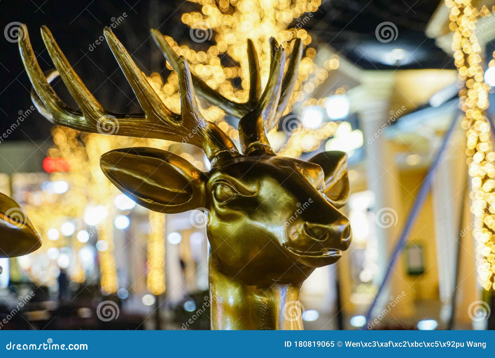 Golden Deer Head Statue at Night Stock Image Image of temple, horse