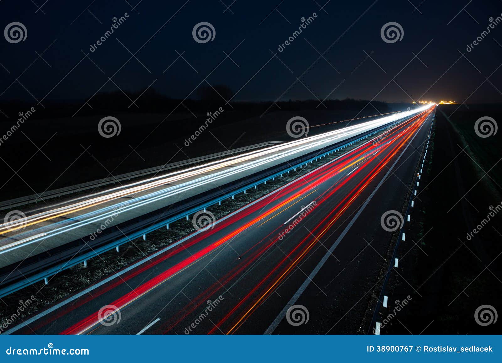 Night Highway with Car Traffic and Blurry Lights Stock Image Image of