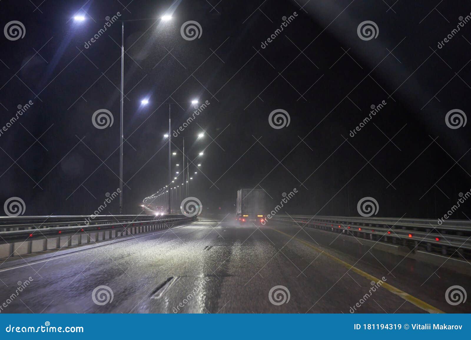 Night Highway with Cars, Lights and Rain Stock Image Image of motor