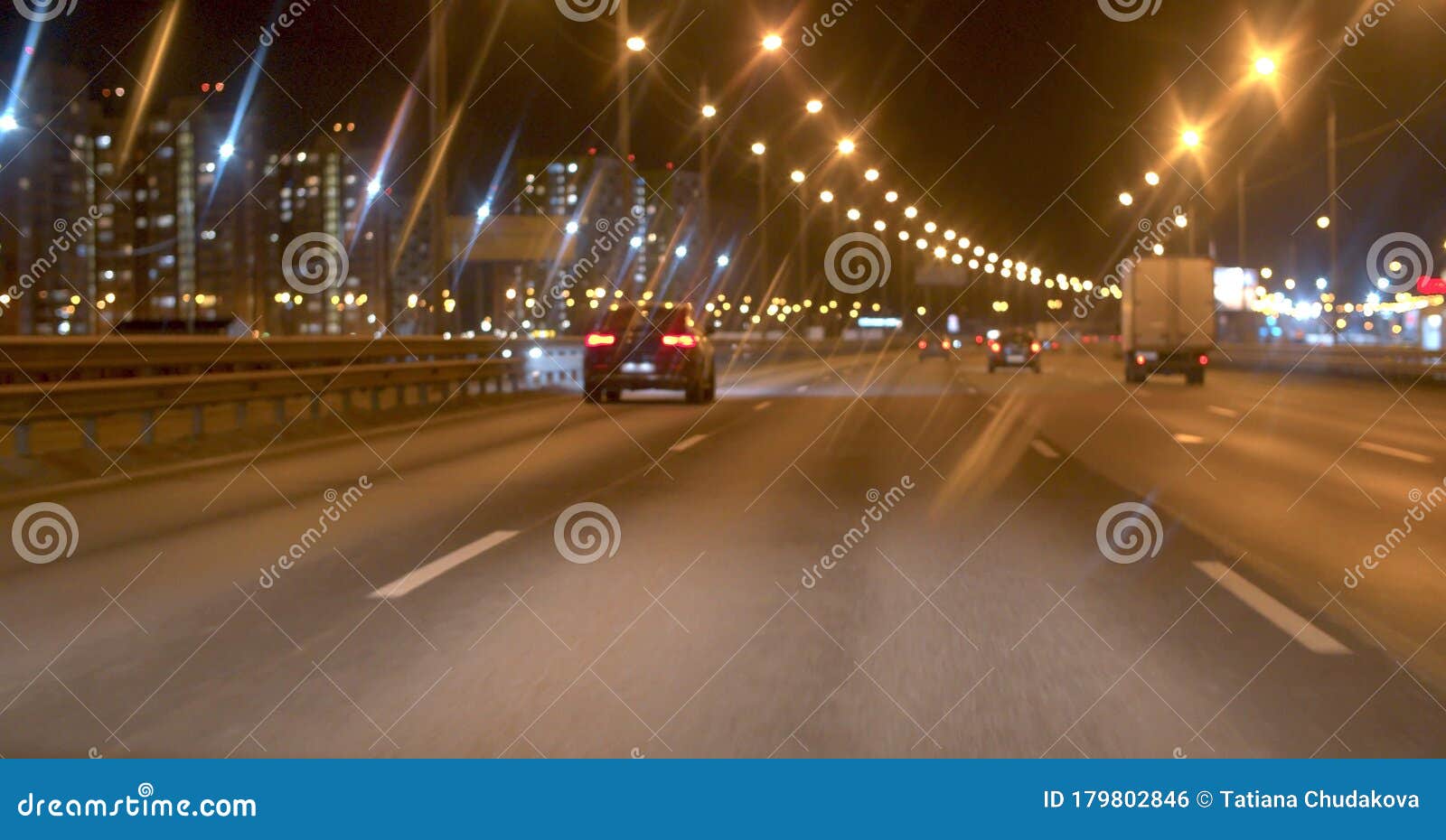 Night Highway through the Windshield Stock Photo Image of city