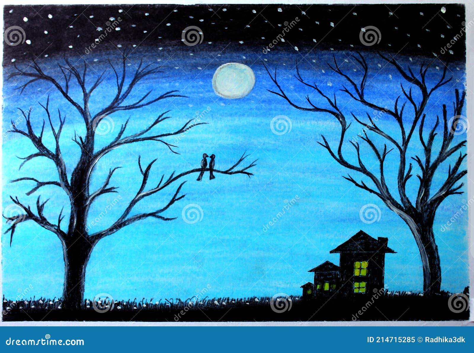 Night Hunted House Scenery Drawing Stock Image - Image of cartoon ...