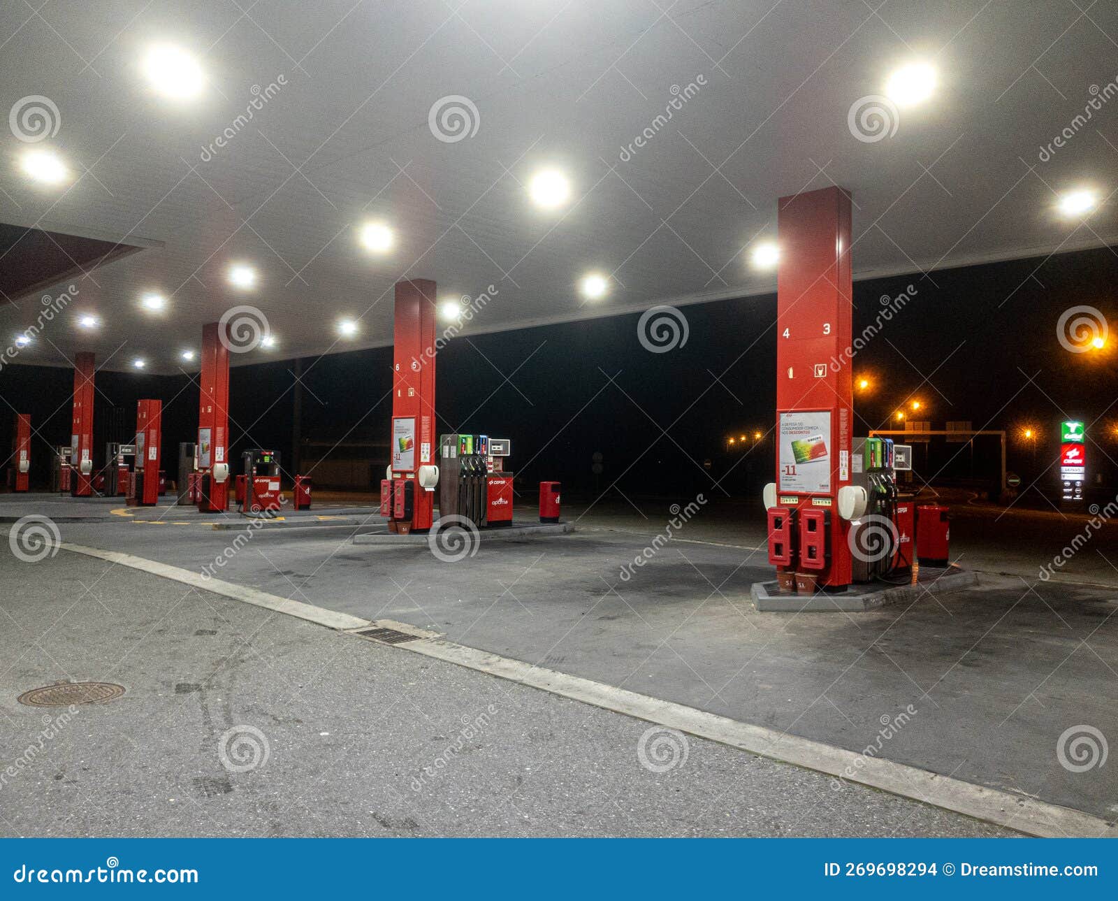 Night Image of a Cepsa Fuel Pump on the A2 Motorway in the Town of