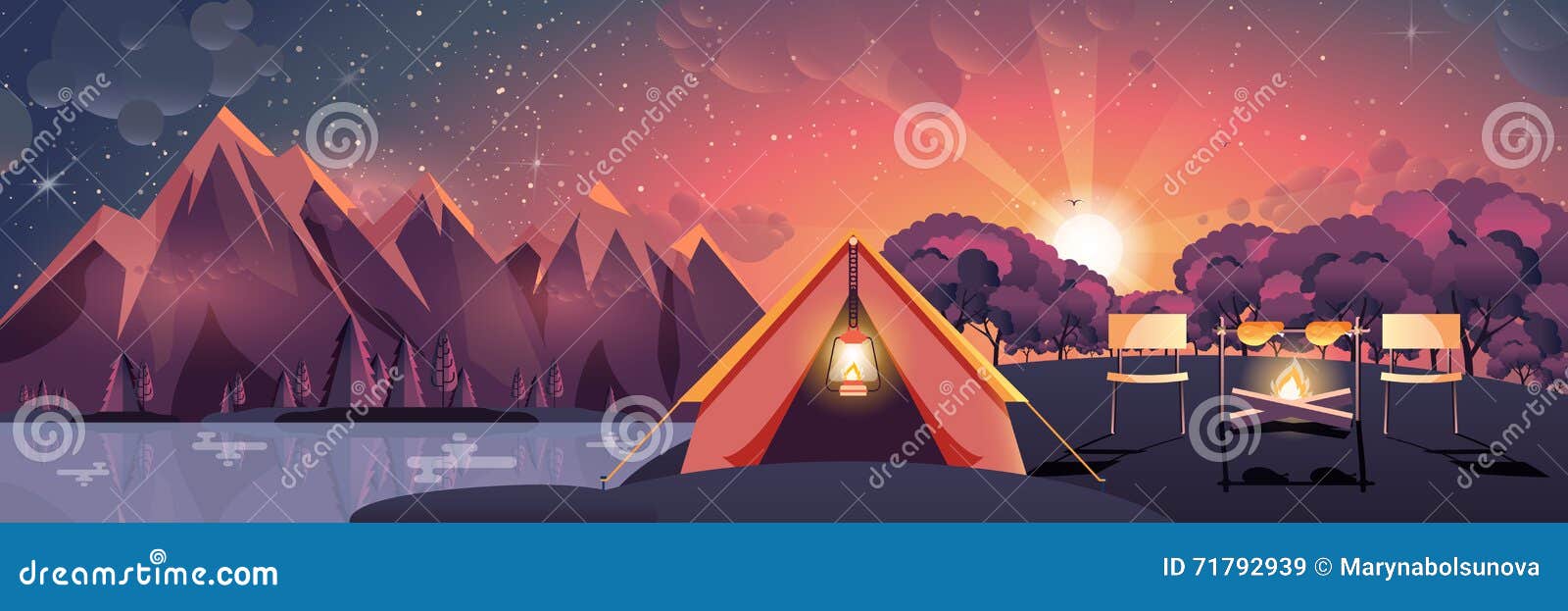 Night Landscape Mountains Sunset Travel Hiking Nature Tent