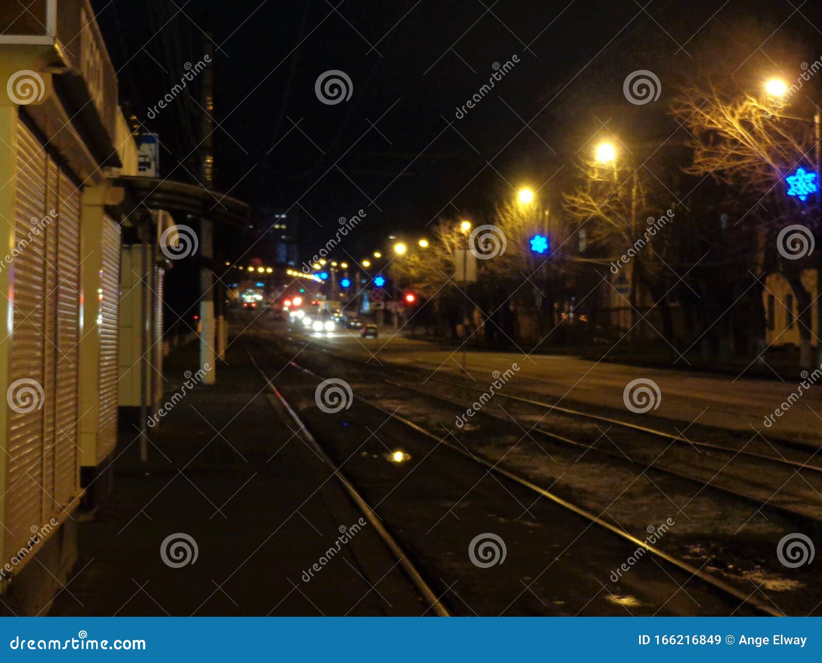 night landscpe with tram railway.