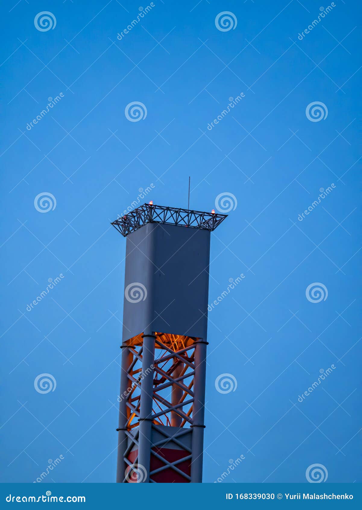 Night Lights of an Industrial Tower Stock Photo Image of night