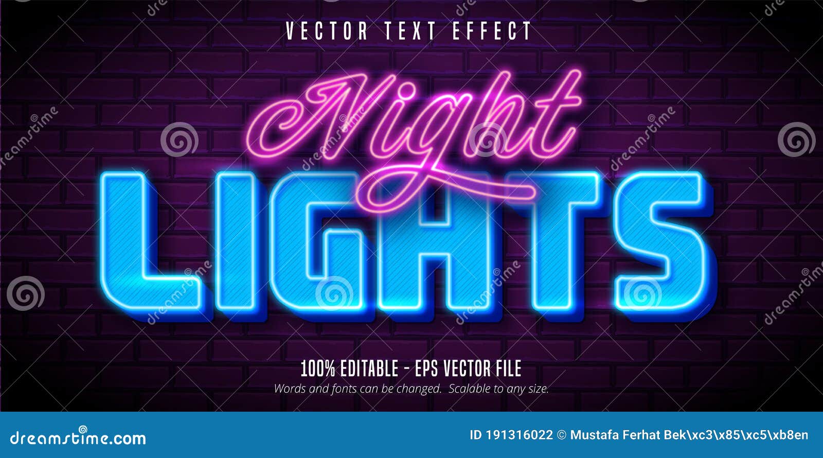night lights text,  neon style editable text effect