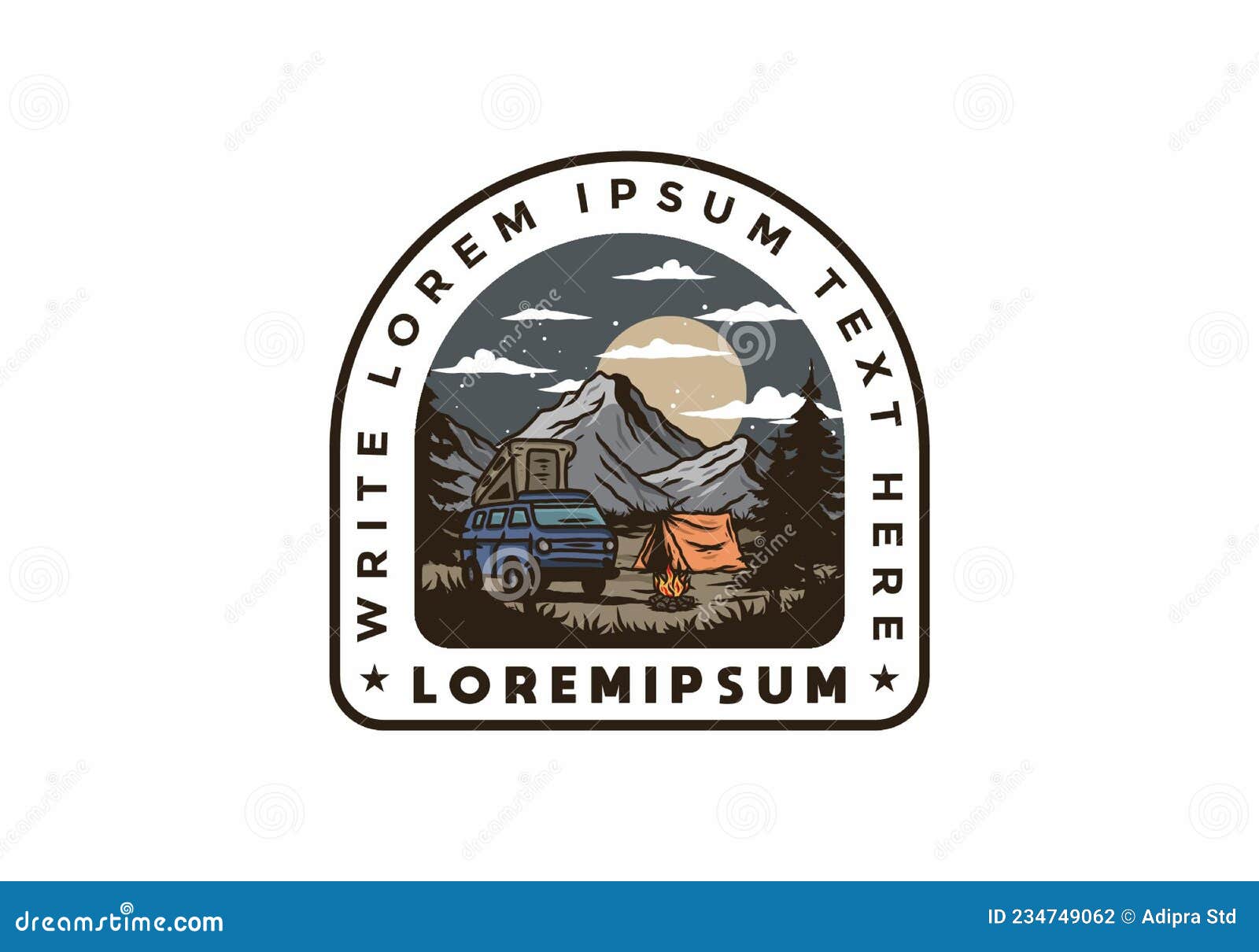 Night Mountain Camper Van Illustration Drawing Stock Vector ...