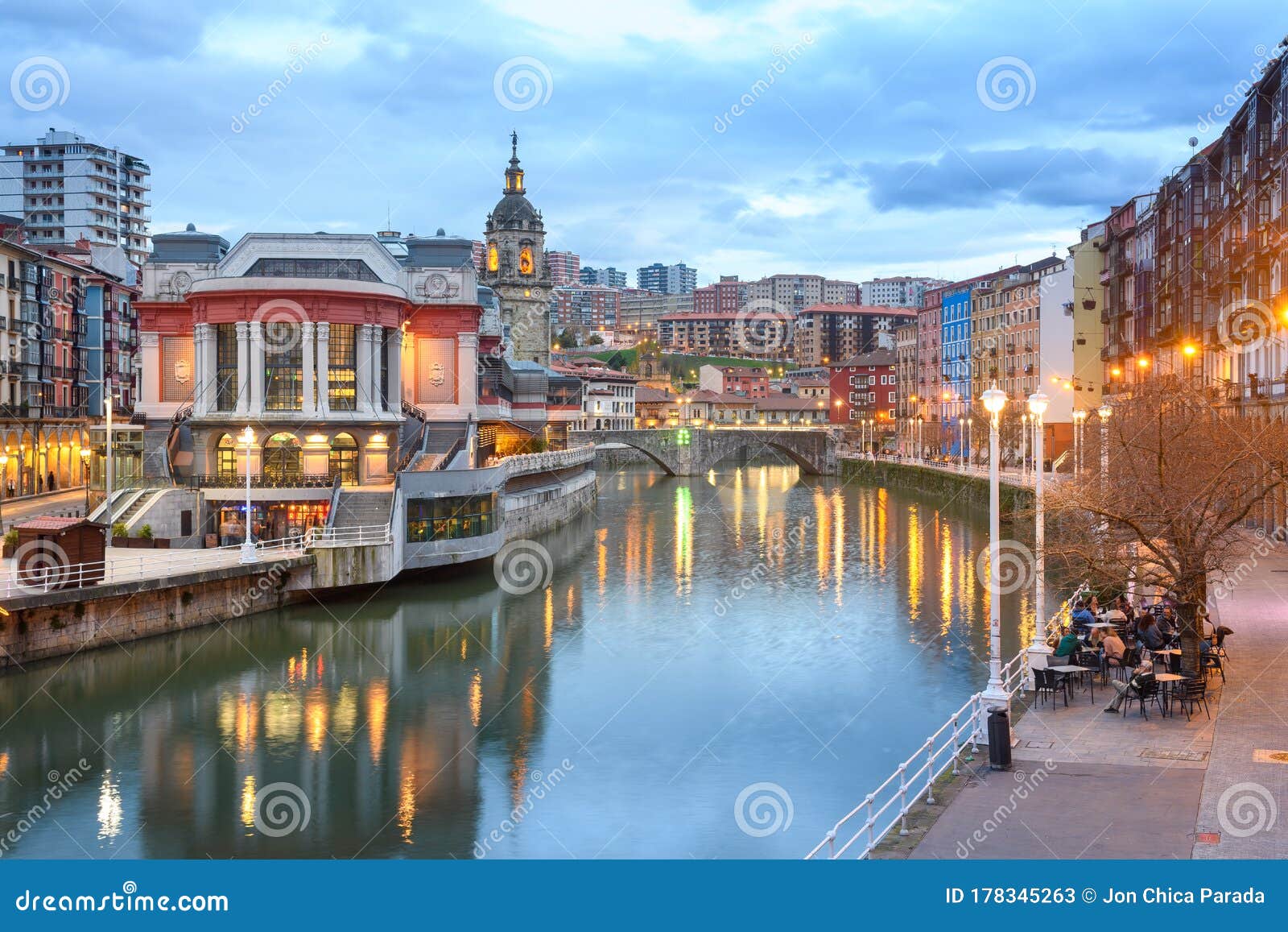 Night Scene of Bilbao Old Town, Spain Editorial Stock Photo - Image of ...