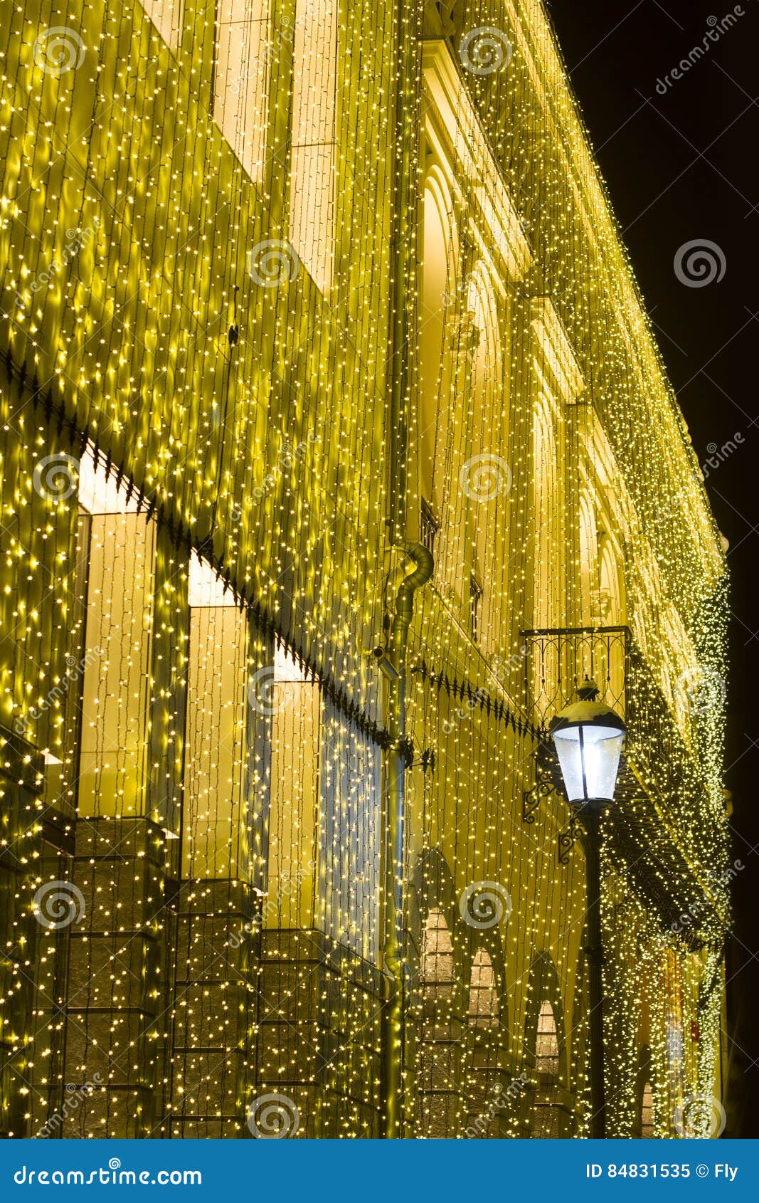 Night Scene with Building Covered in Led Lights Stock Image - Image of ...