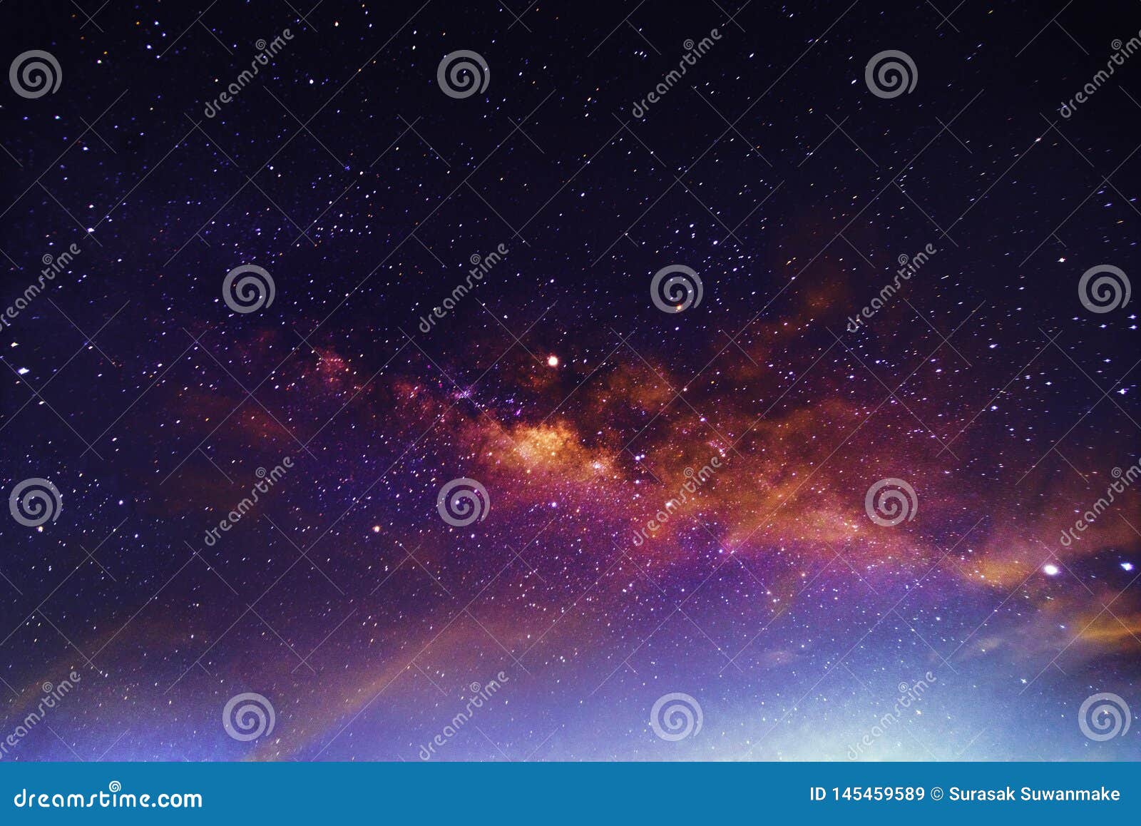 Night Scenery with Colorful and Light Yellow Milky Way Full of ...