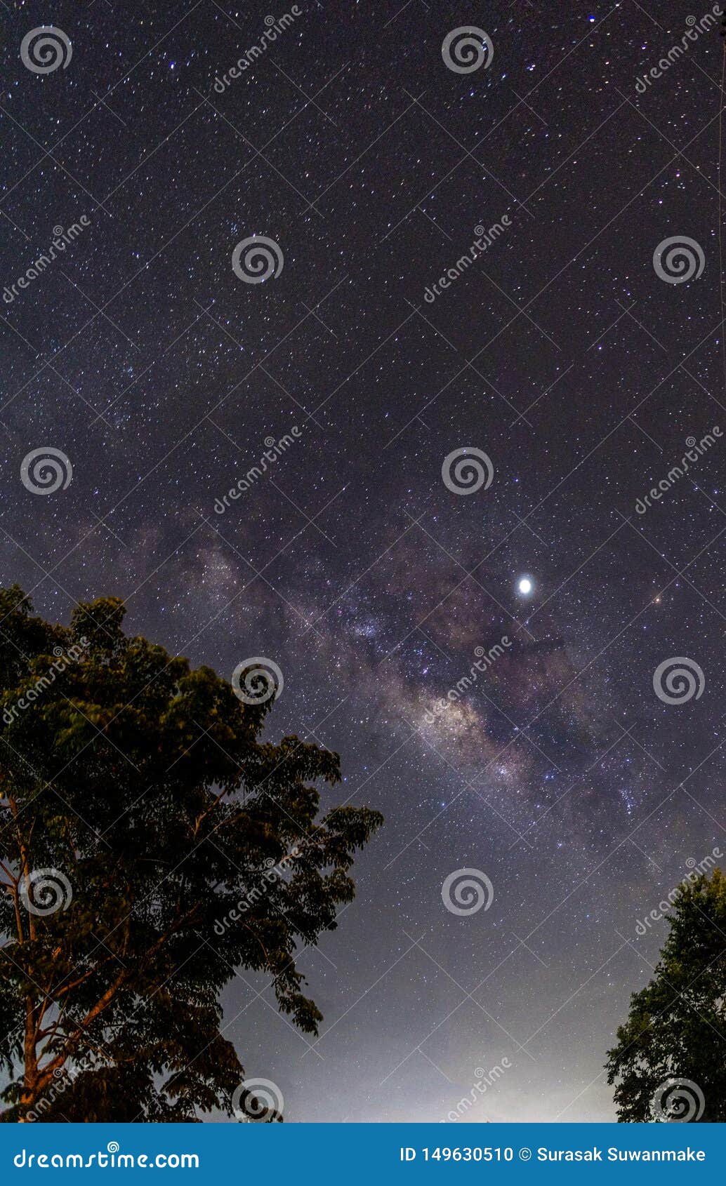 Night Scenery with Colorful and Light Yellow Milky Way Full of Stars ...