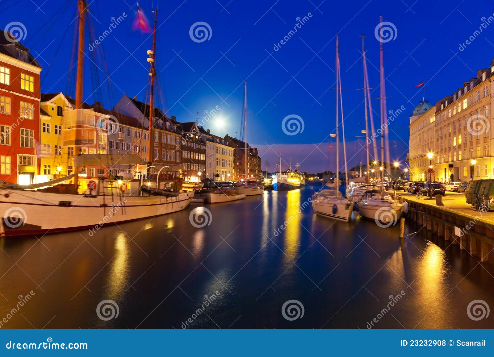 Night Scenery of Nyhavn in Copenhagen, Denmark Stock Photo Image of