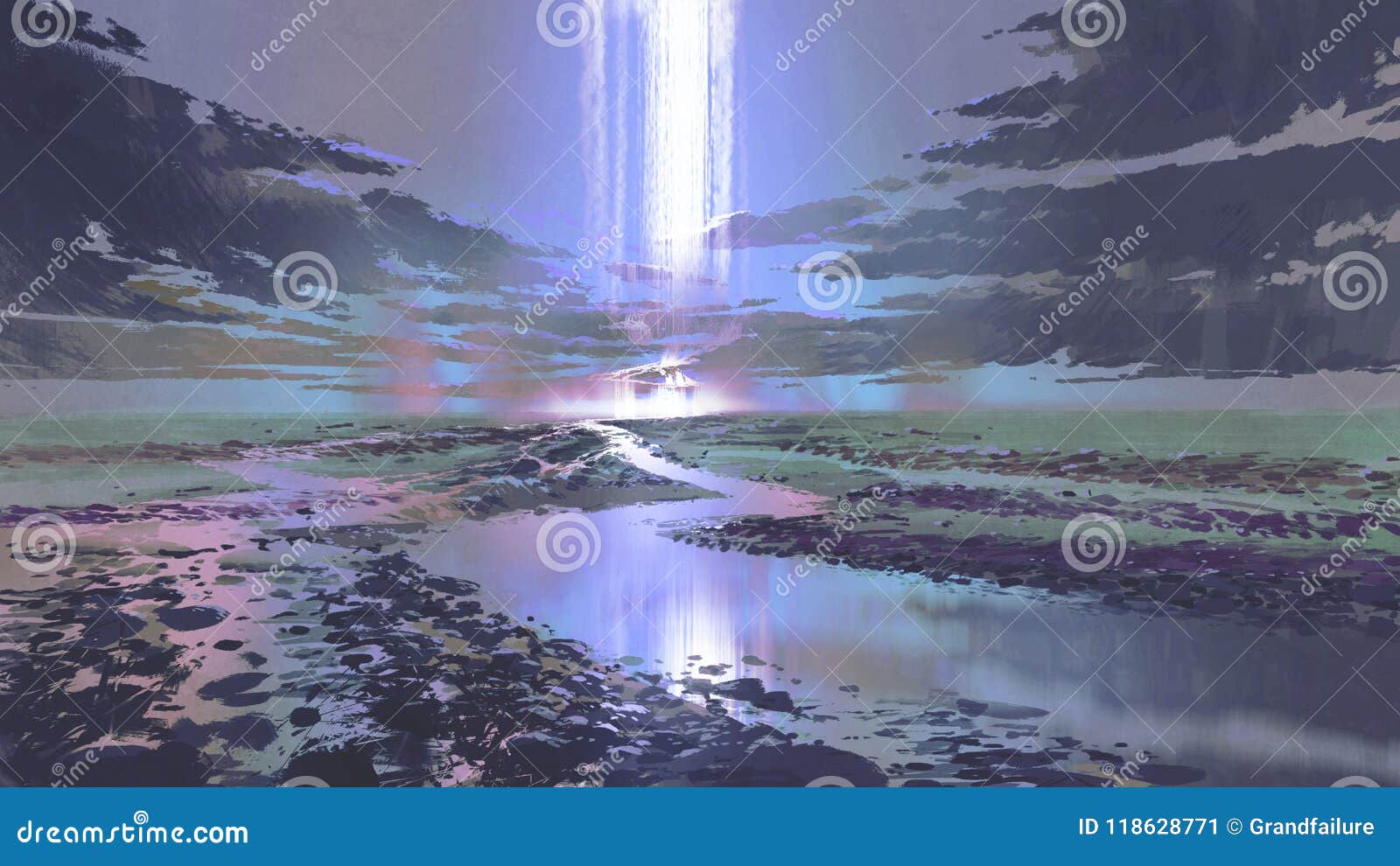 Night Scenery of Waterfall in the Sky Stock Illustration ...