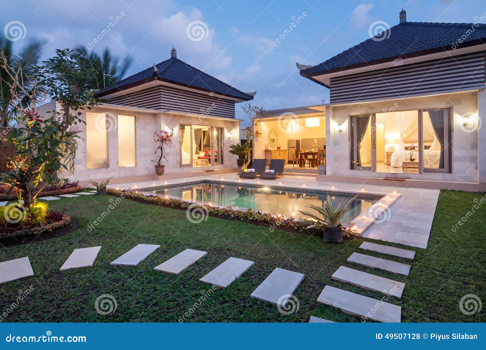 night shoot luxury and private villa with pool outdoor