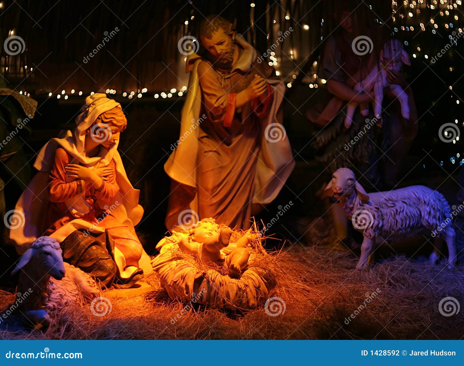 night shot of a nativity scene