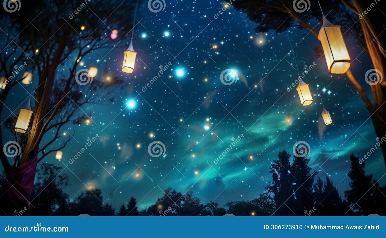night sky adorned with a myriad of vibrant lanterns soaring upwards.