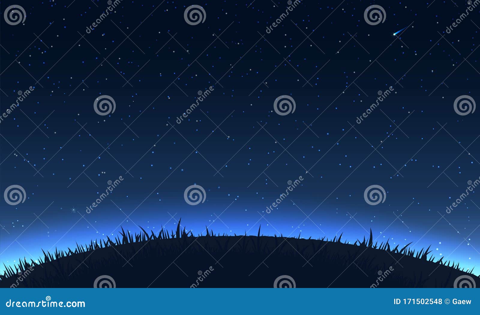 Night Sky Background. Hill at Night Sky and Star Stock Vector