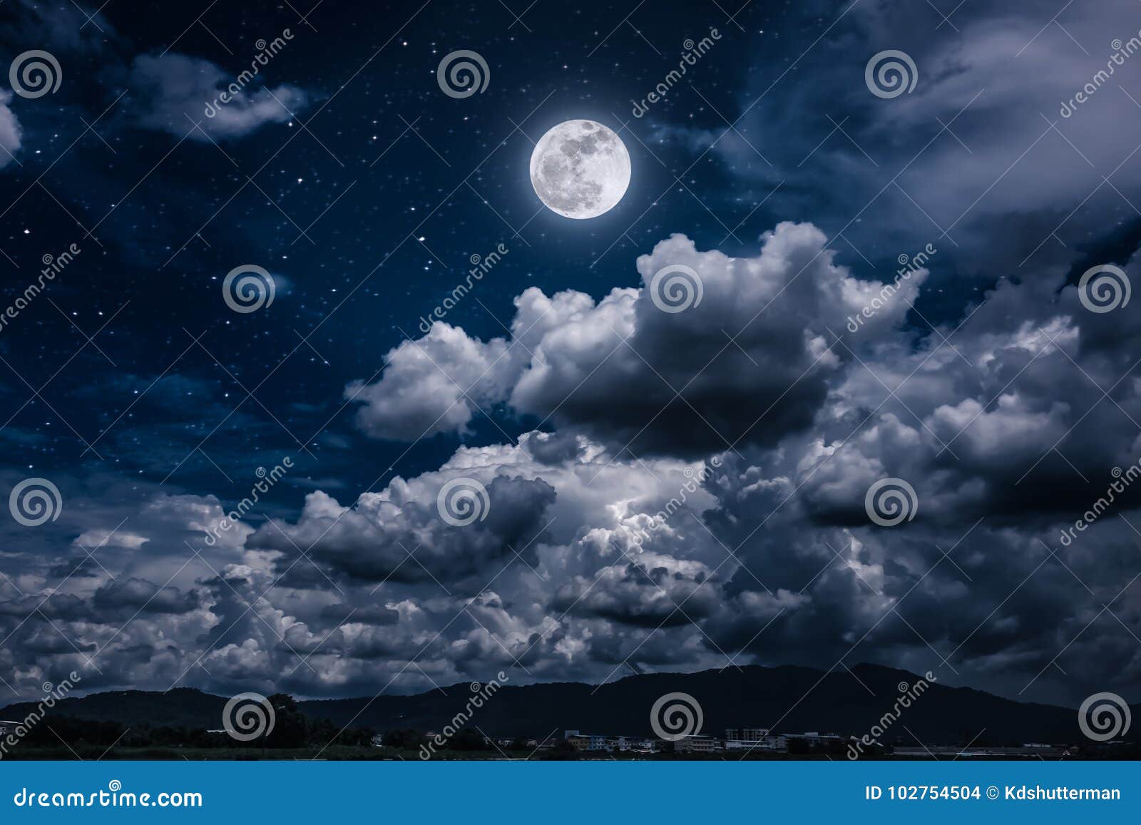 Night Sky with Bright Full Moon and Dark Cloud, Serenity Nature ...