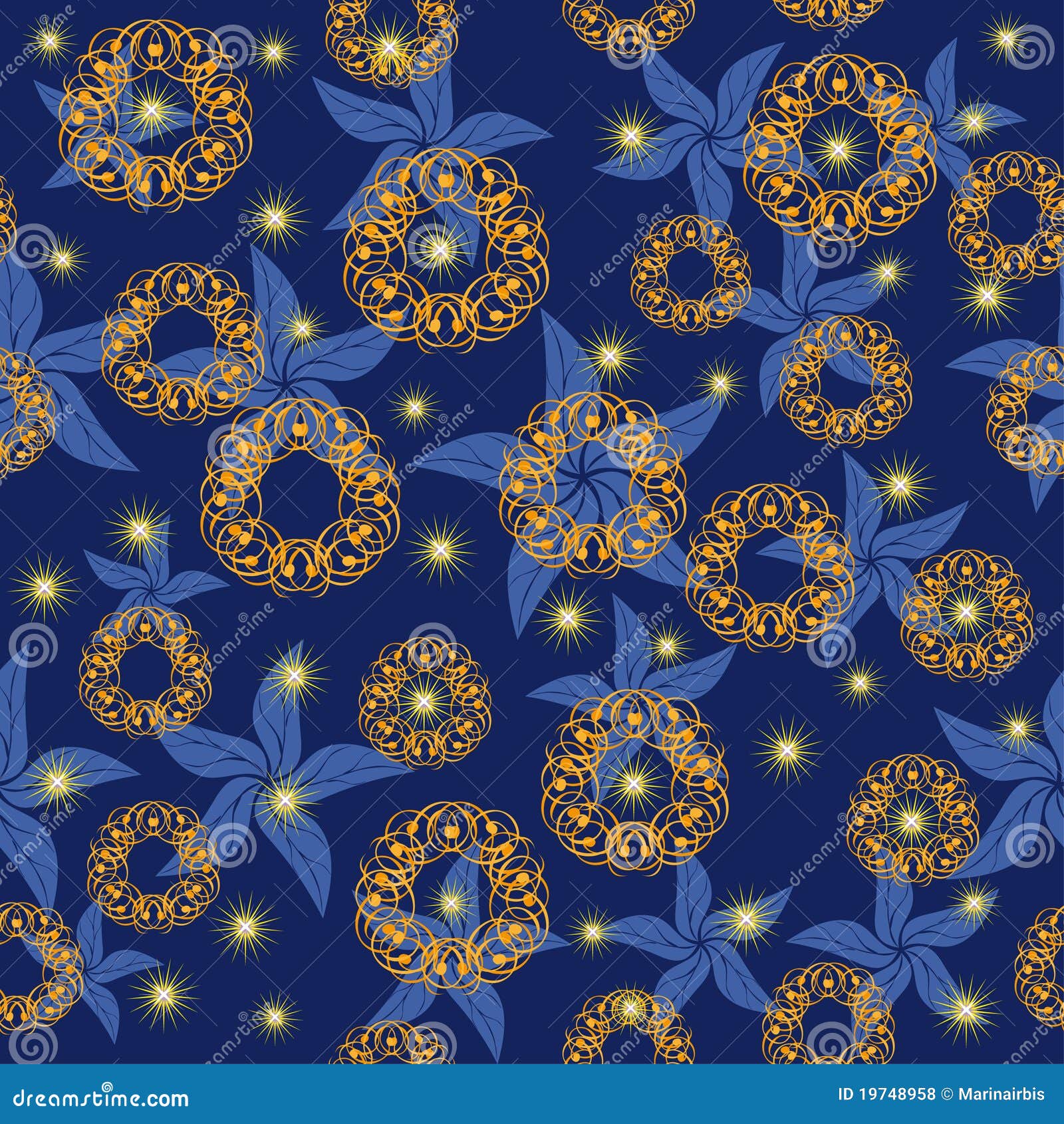 Night Sky with Bright Stars and Abstract Flowers Stock Vector