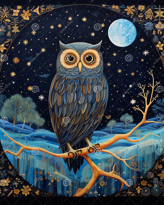 Lunar Lullabies - the Owl S Moonlit Melody Stock Illustration ...
