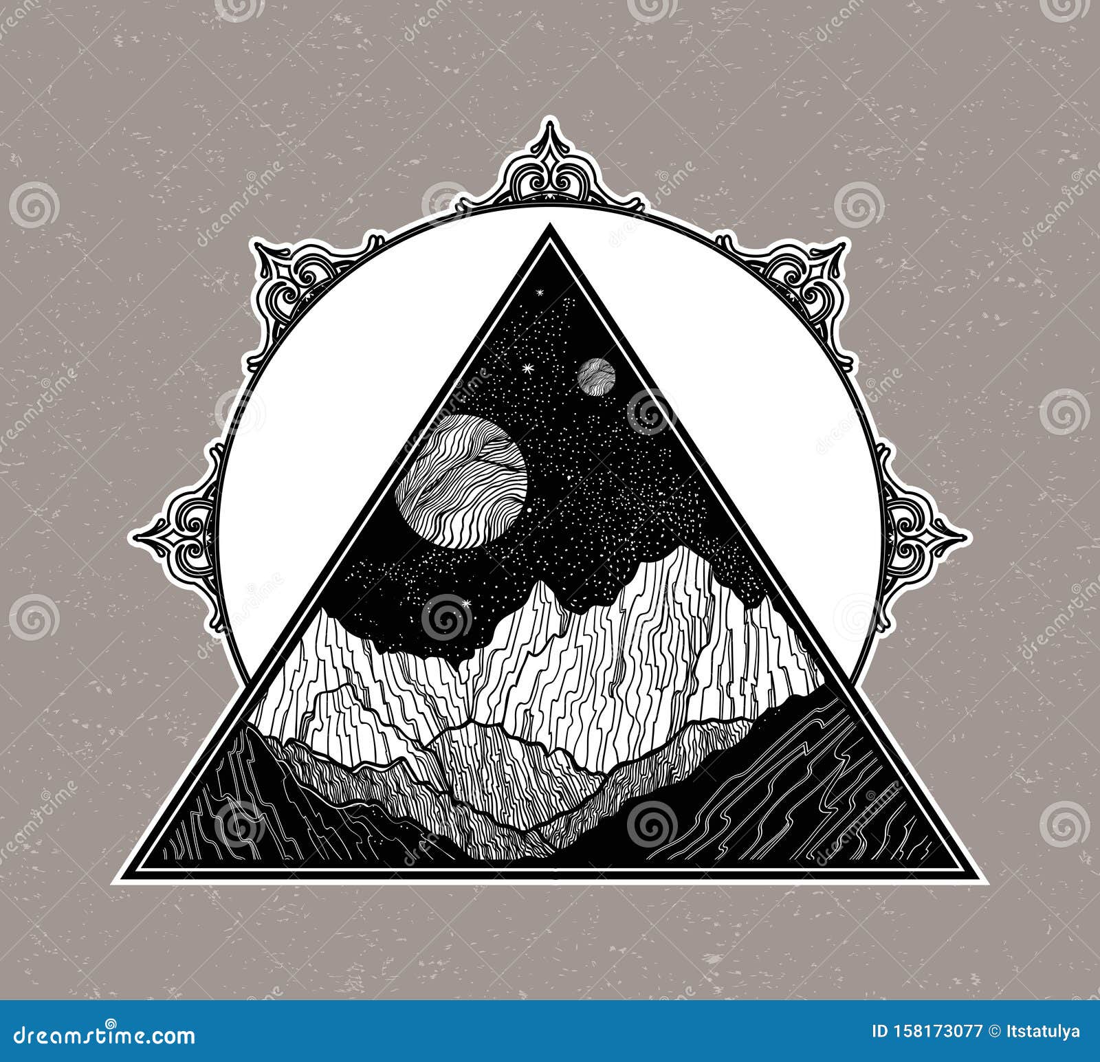 Night Sky with Mountains Landscape in the Shape of a Triangle. Isolated  Vintage Vector Illustration. Invitation Stock Vector - Illustration of  panorama, concept: 158173077