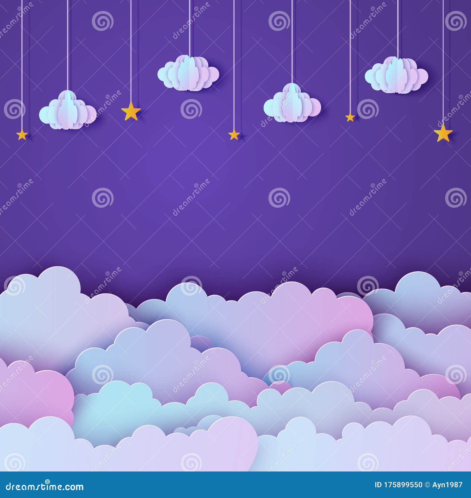 Night Sky in Paper Cut Style. Cut Out 3d Background with Violet ...