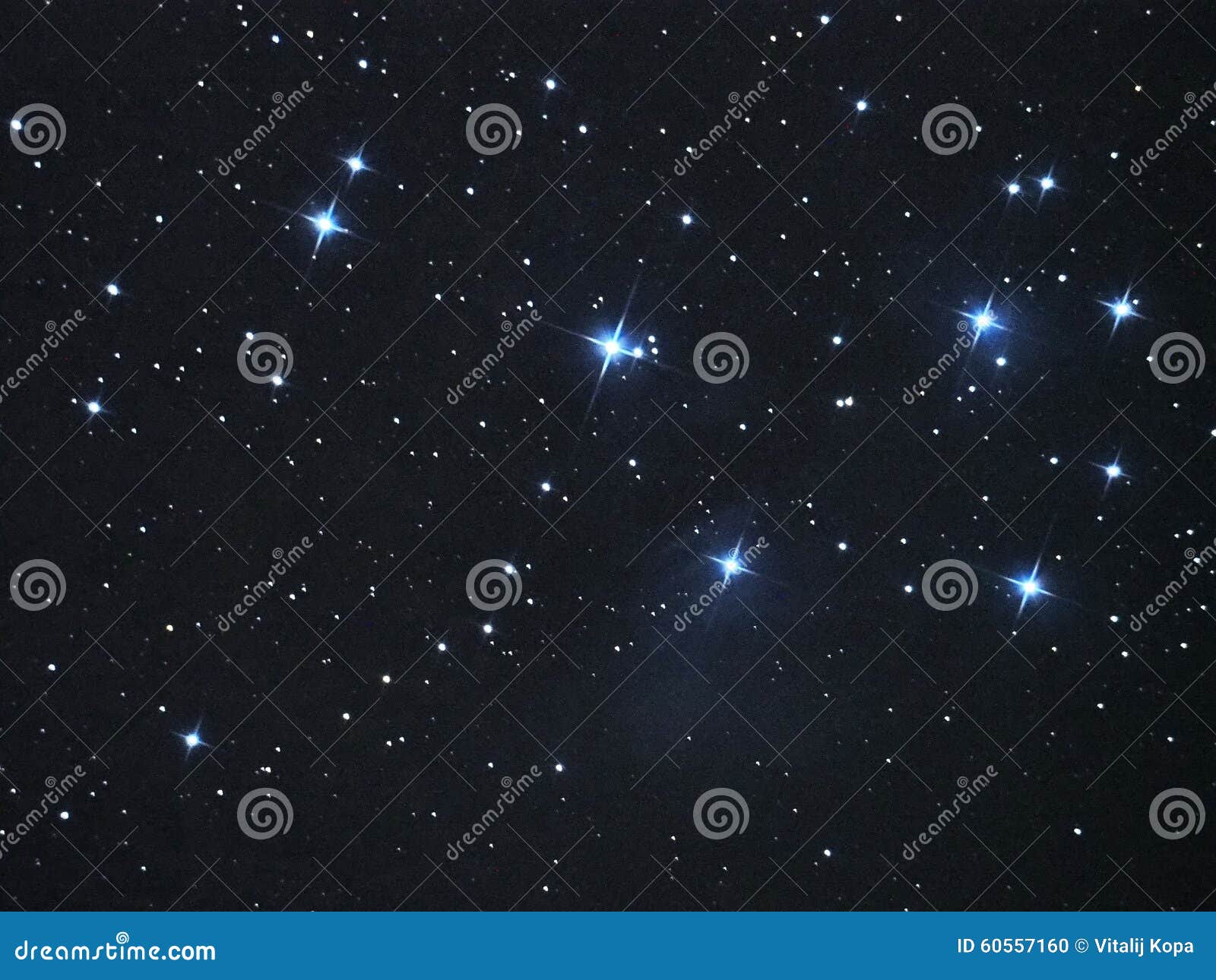 stars in night sky pleiades open cluster (m45) in taurus constellation