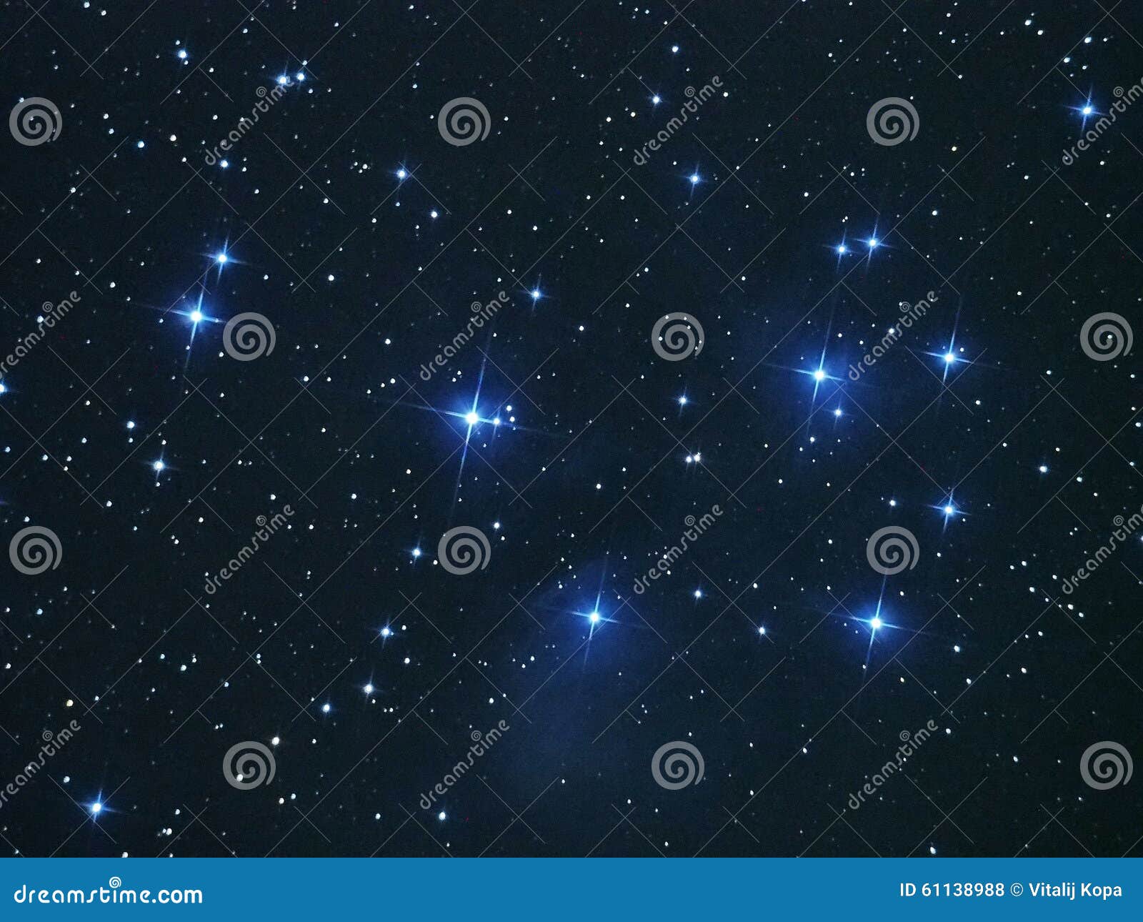 night sky stars, pleiades open cluster m45 in taurus constellation