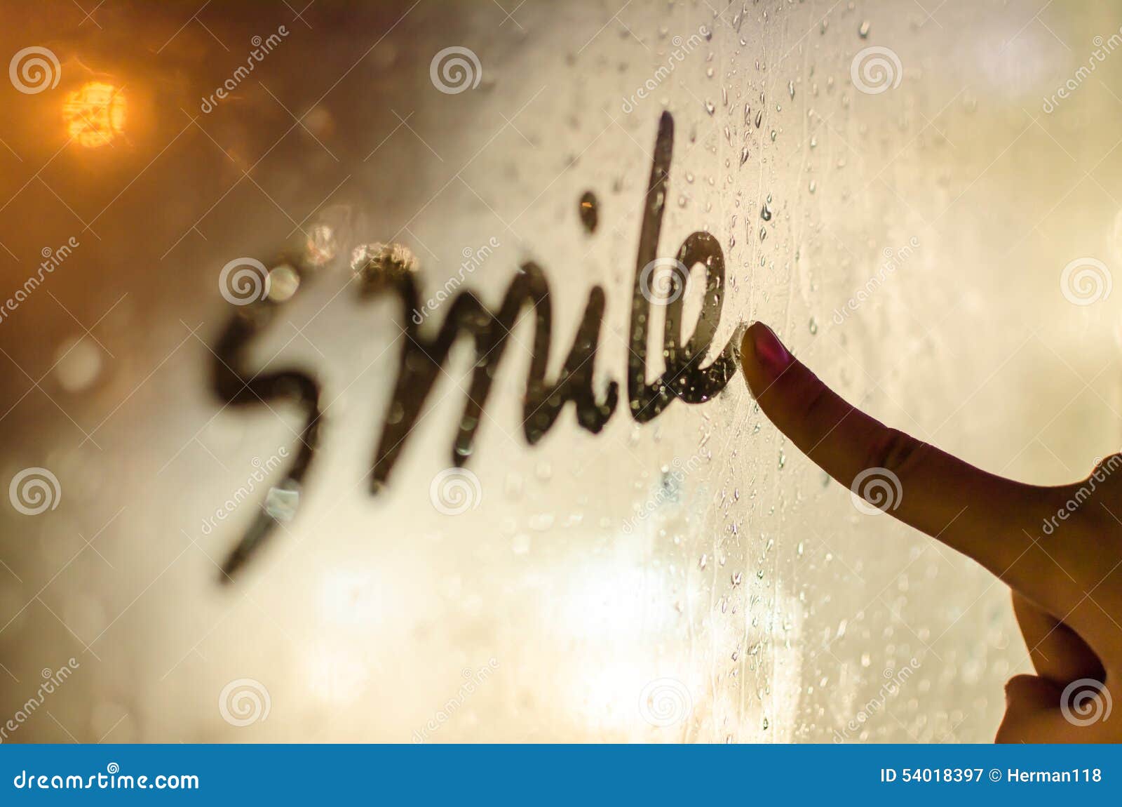 Night, the Smile on the Glass Stock Image - Image of text, light