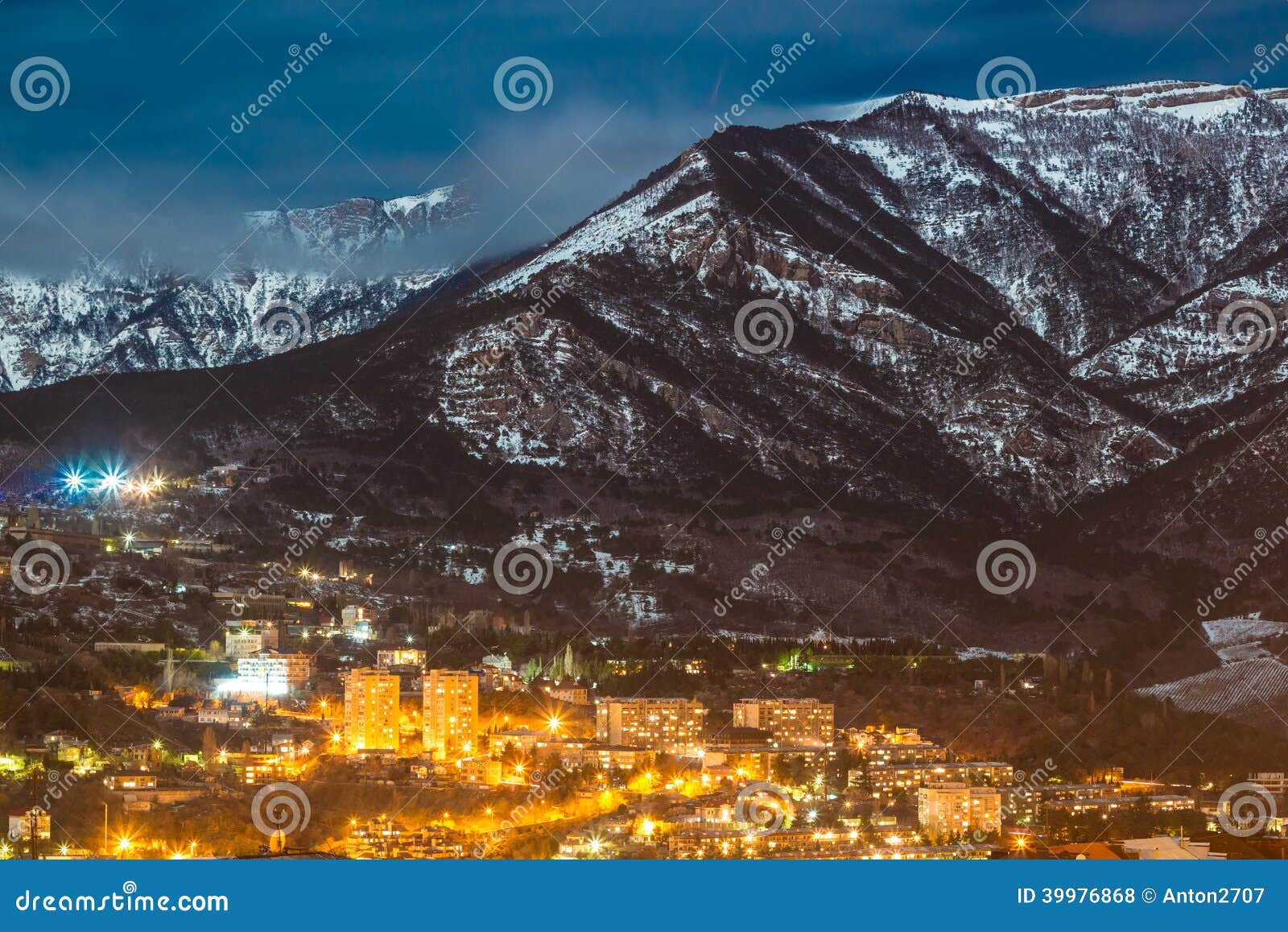 Night Snow Mountain City Light Landscape Stock Photo 39976868 Megapixl