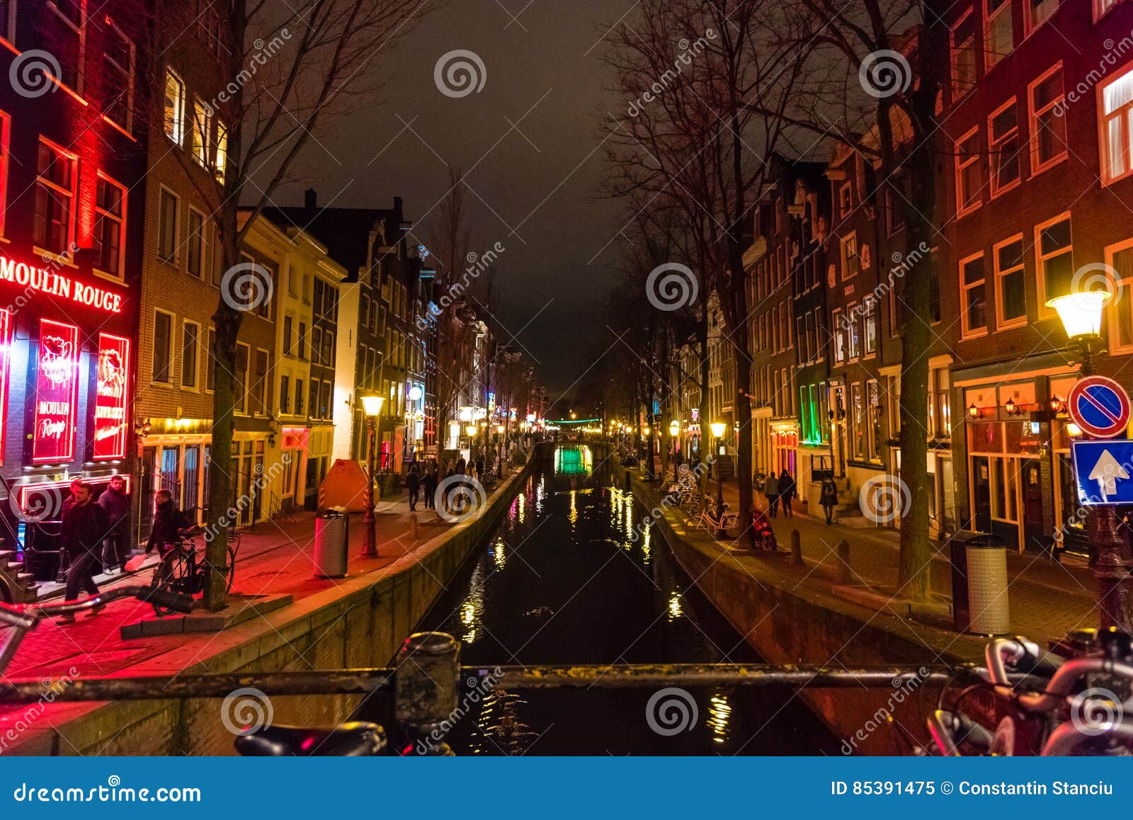 Night Street View Amsterdam Red District Editorial Image - Image bridge, street: 85391475
