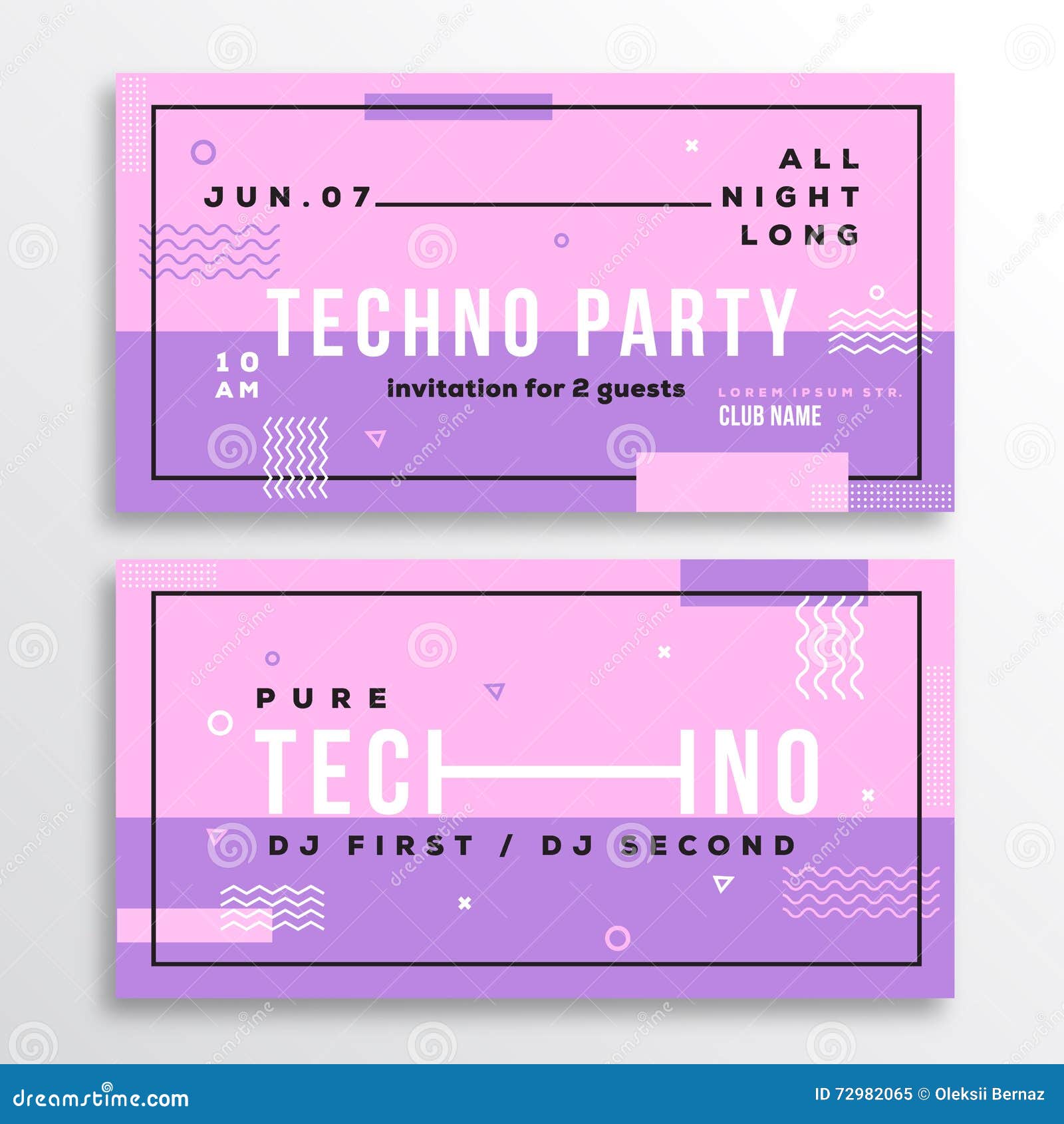 Night Techno Party Club Invitation Card Flyer Template